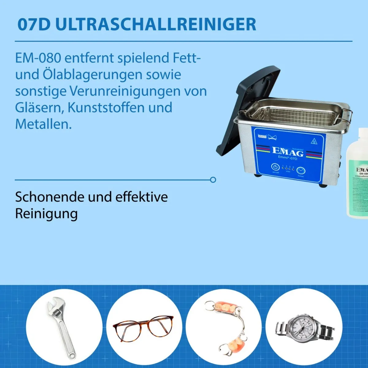 Emmi-Nail Emmi-07D ultralydsrenser 0,7 l rustfrit stål