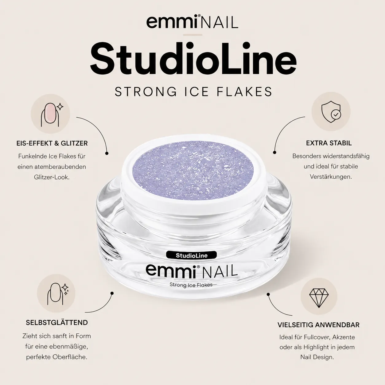 Emmi-Nail Studioline Strong Ice Flakes opbygningsgel 15ml glitter