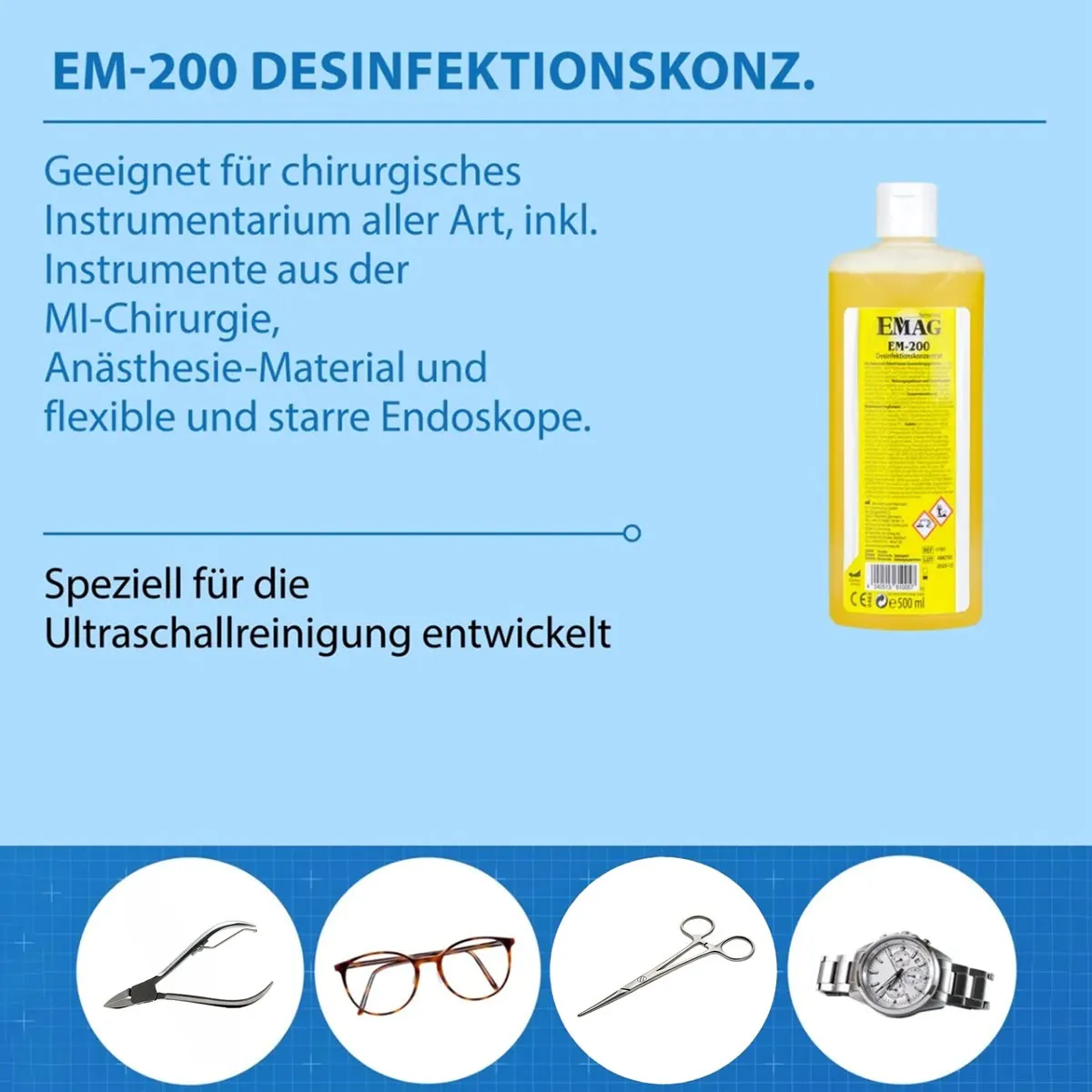 Emmi-Nail EM-200 desinfektionskoncentrat 500 ml til ultralydsbad