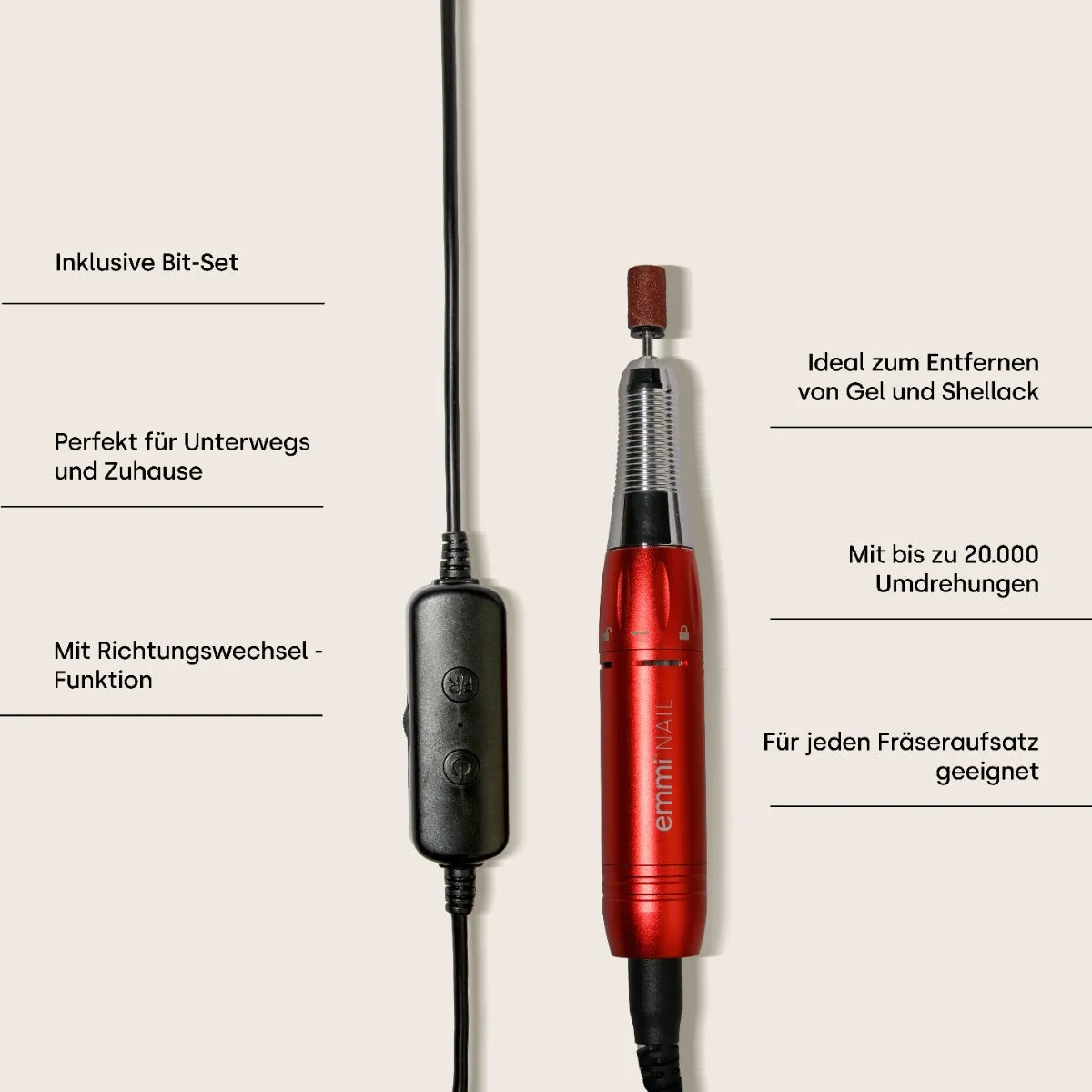 Emmi-Nail USB neglefræser med bitsæt rejse