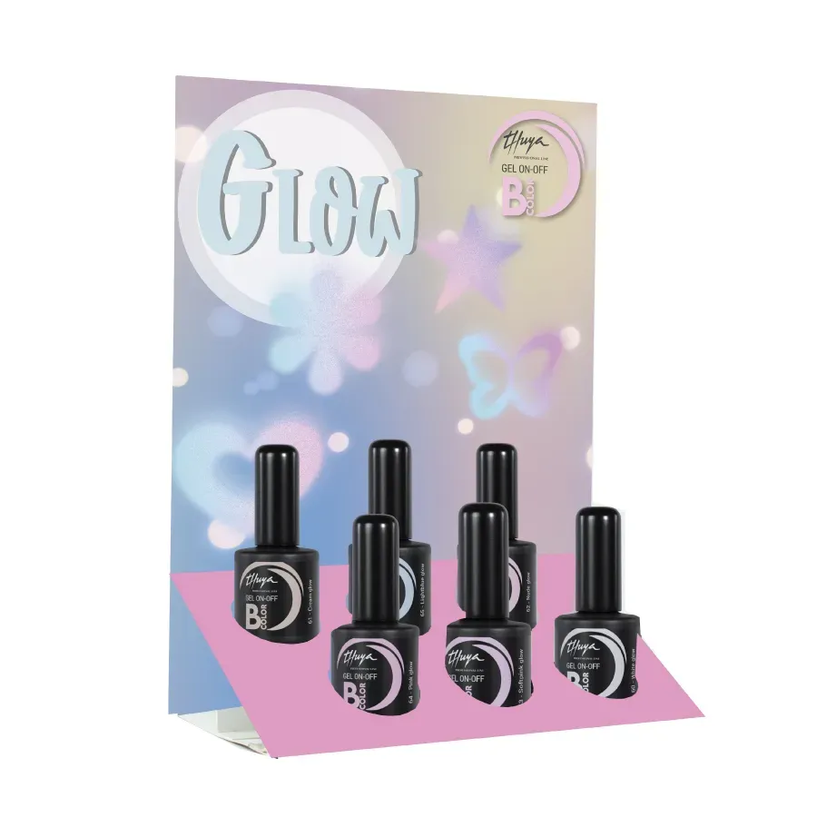 Evolution Gel B-Color Glow display med 6 pastel neglelakker