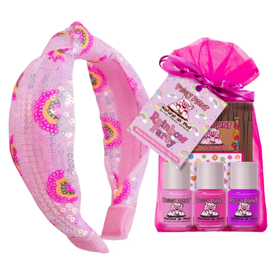 Piggy Paint Ready Set Rainbow børneneglelak 3-pak med hårbøjle