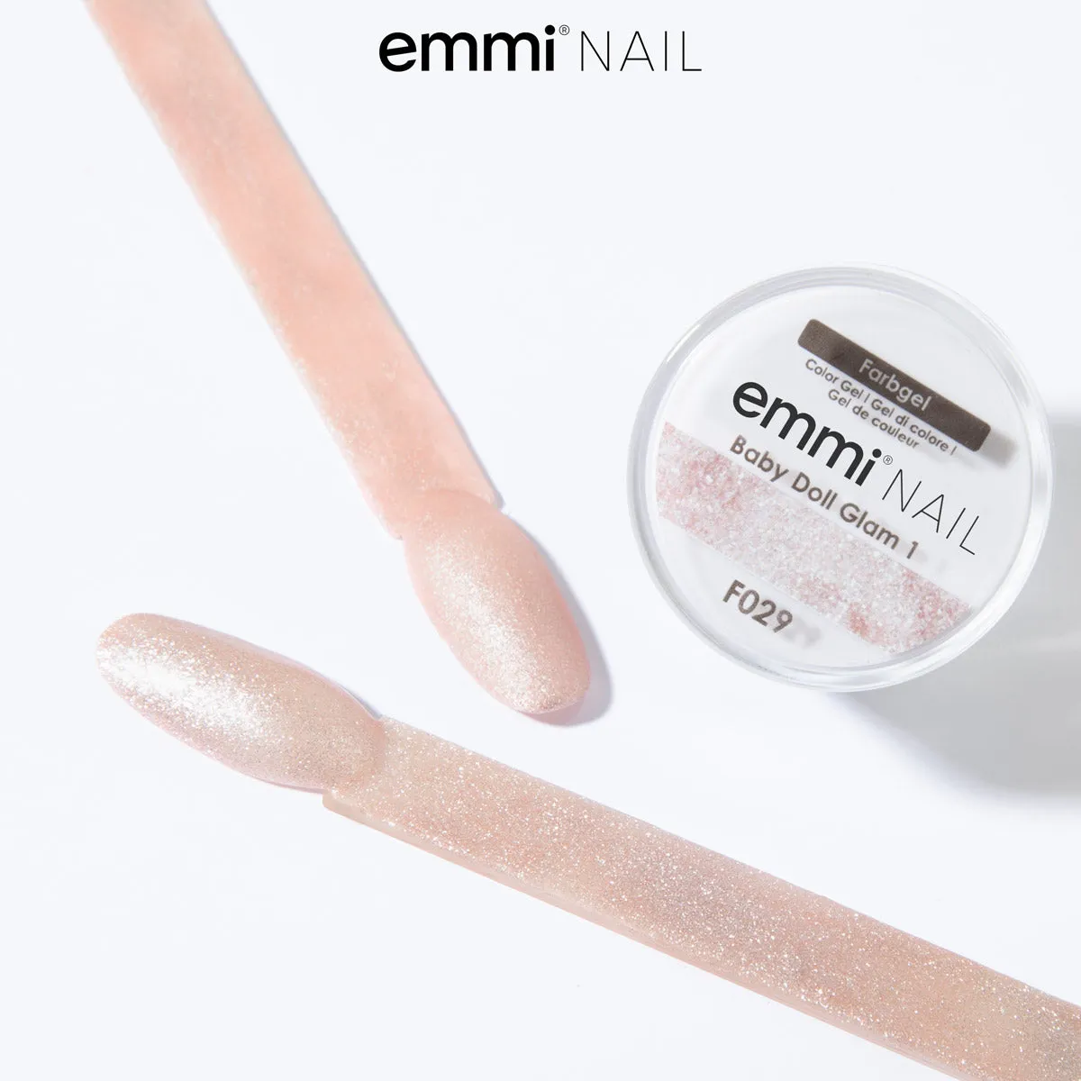 Emmi-Nail Baby Doll Glam 1 F029 farvegel lyserød glitter 5 ml