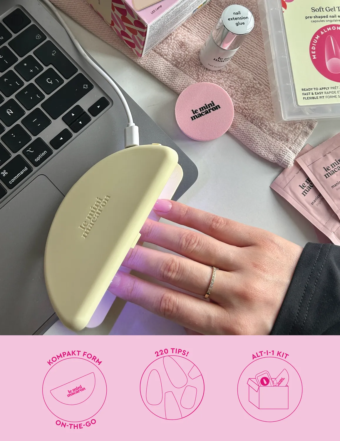 Le Mini Macaron Soft Gel Tips startsæt Medium Almond LED