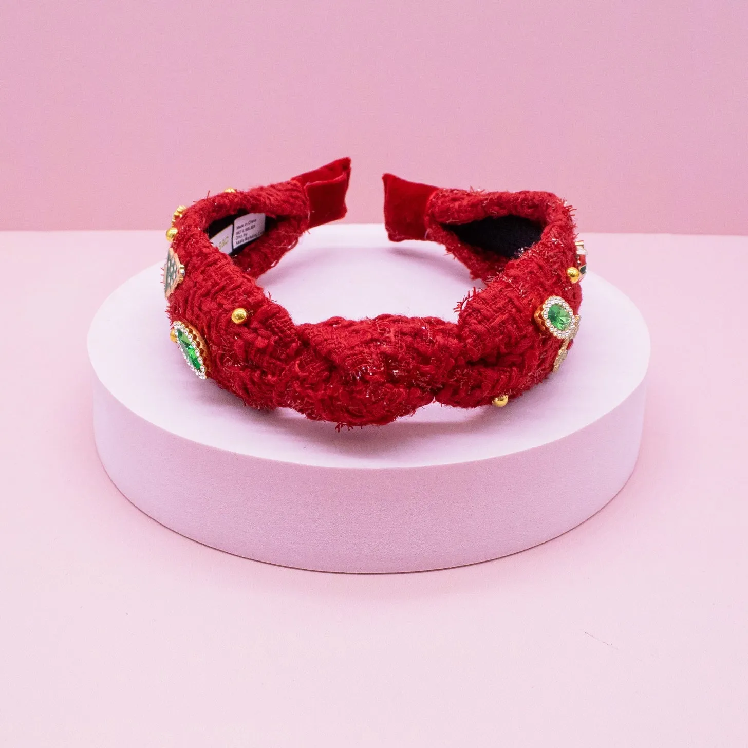 Piggy Paint Christmas Knot hårbøjle rød tweed perler