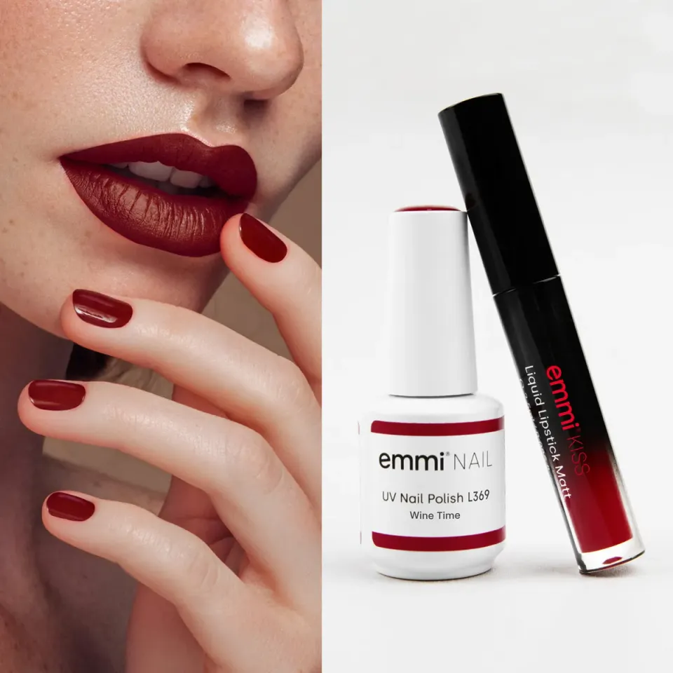 Emmi-Nail Wine Time shellac + læbestift sæt vinrød