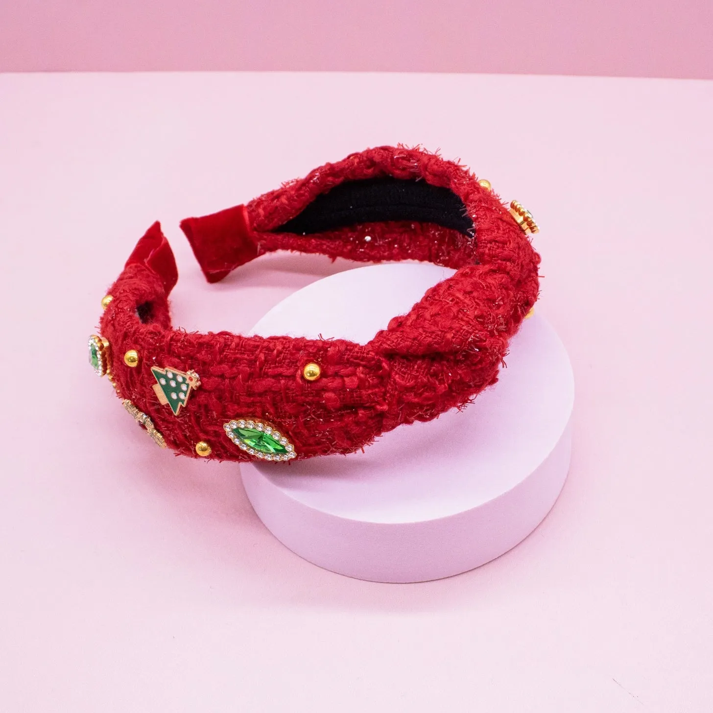 Piggy Paint Christmas Knot hårbøjle rød tweed perler