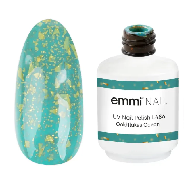 Emmi Shellac Goldflakes Ocean L486 UV-lak grøn 15 ml