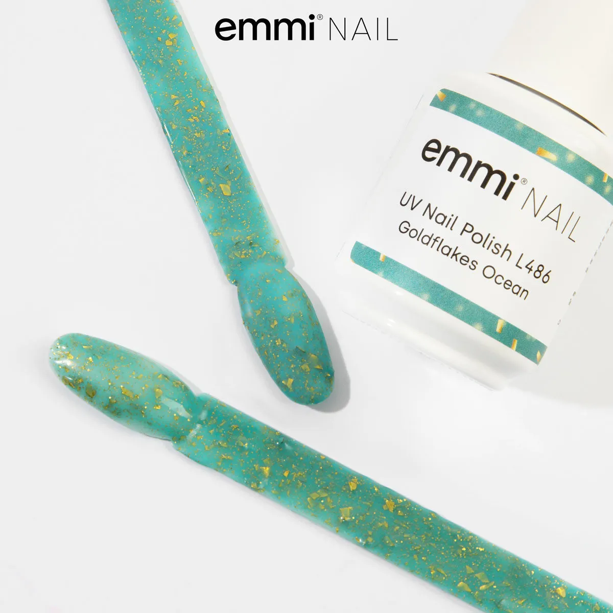 Emmi Shellac Goldflakes Ocean L486 UV-lak grøn 15 ml