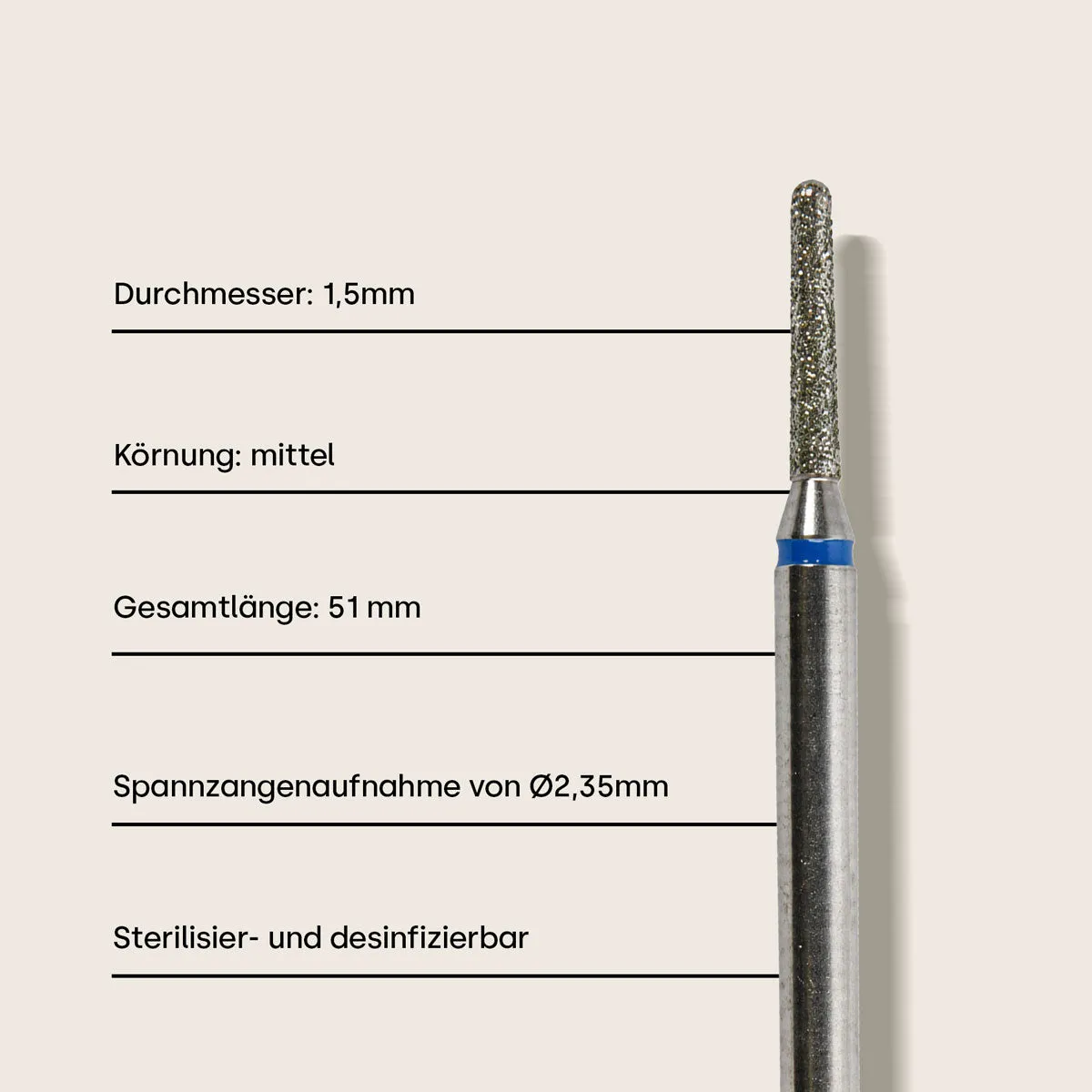 Emmi-Nail Diamant Bit Stift medium neglefræserbit 1,5 mm