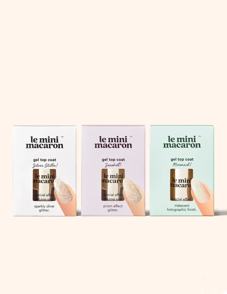 Le Mini Macaron Top Coat Trio gellak 3-pak effekt