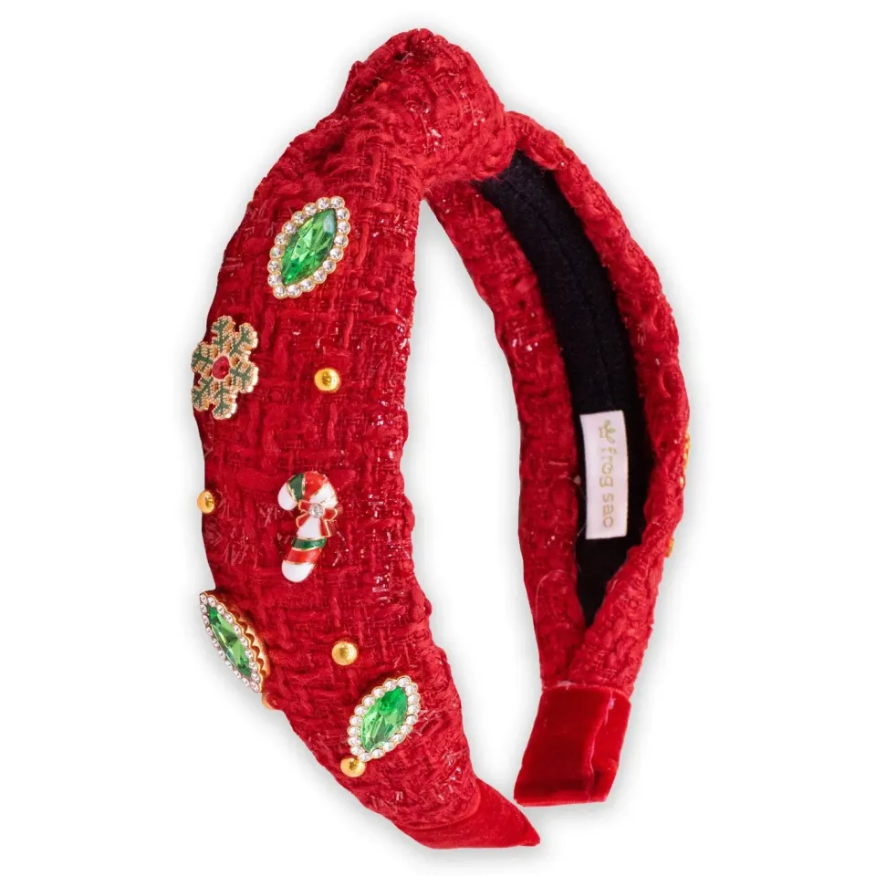 Piggy Paint Christmas Knot hårbøjle rød tweed perler