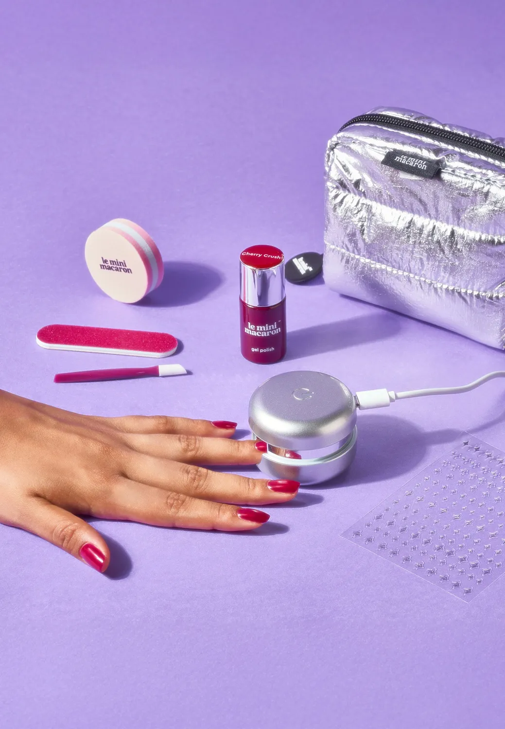 Le Mini Macaron Le Mini Disco Gel Manicure Kit sølv med lampe
