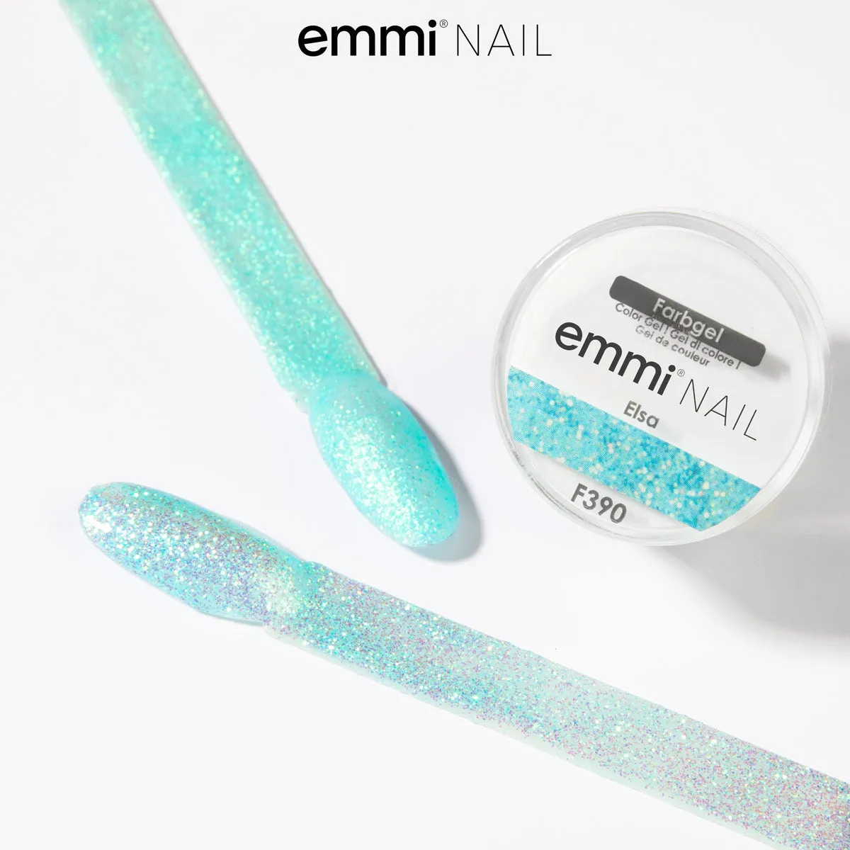 Emmi-Nail Elsa F390 farvegel 5ml turkis glitter