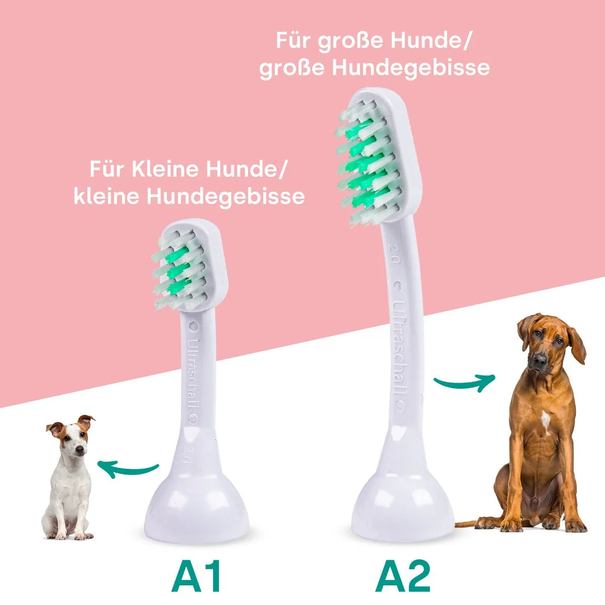 emmi-pet A1 S2 tandbørstehoved til dyr 2 stk ultralyd