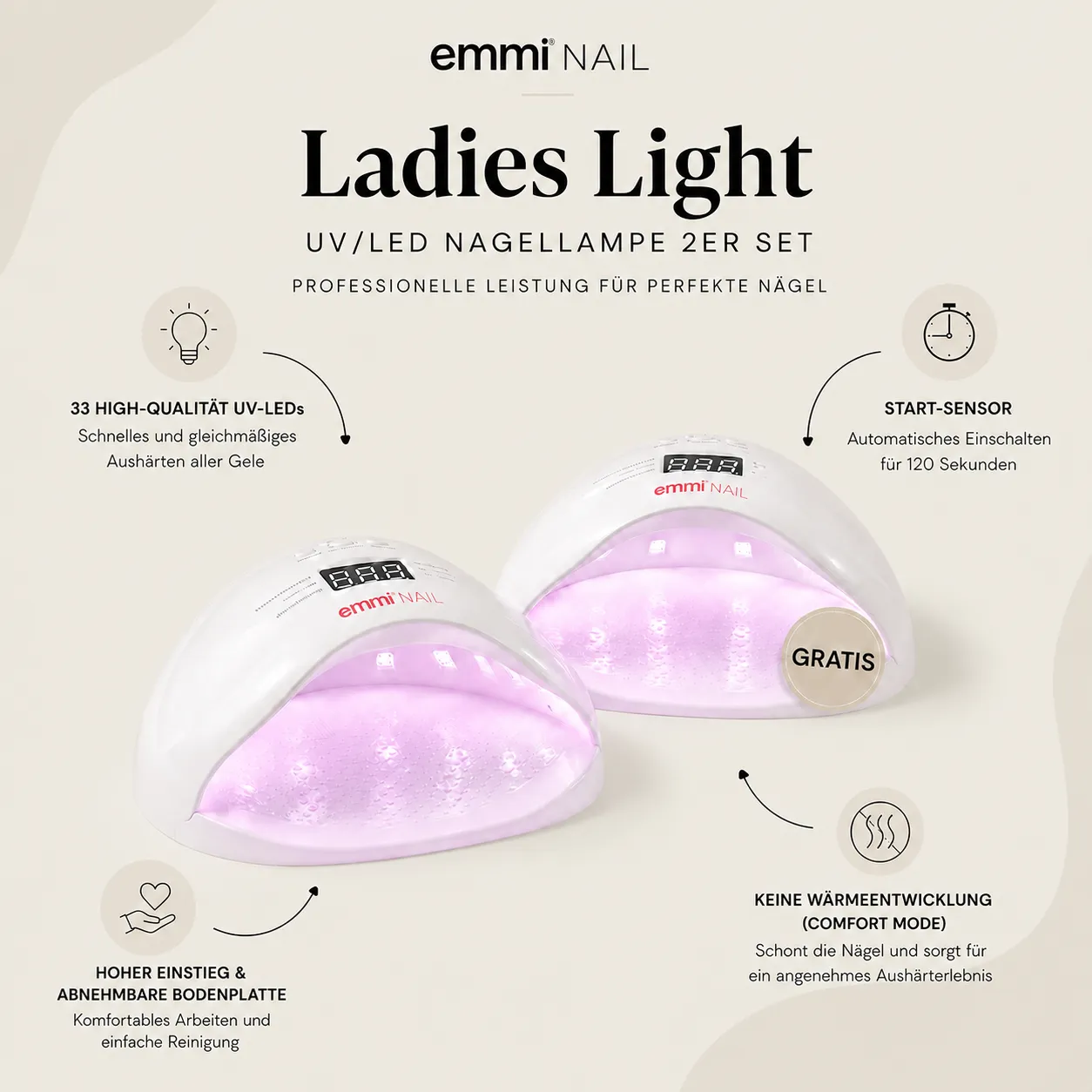 Emmi-Nail Ladies Light UV LED neglelampe 2-pak comfort mode