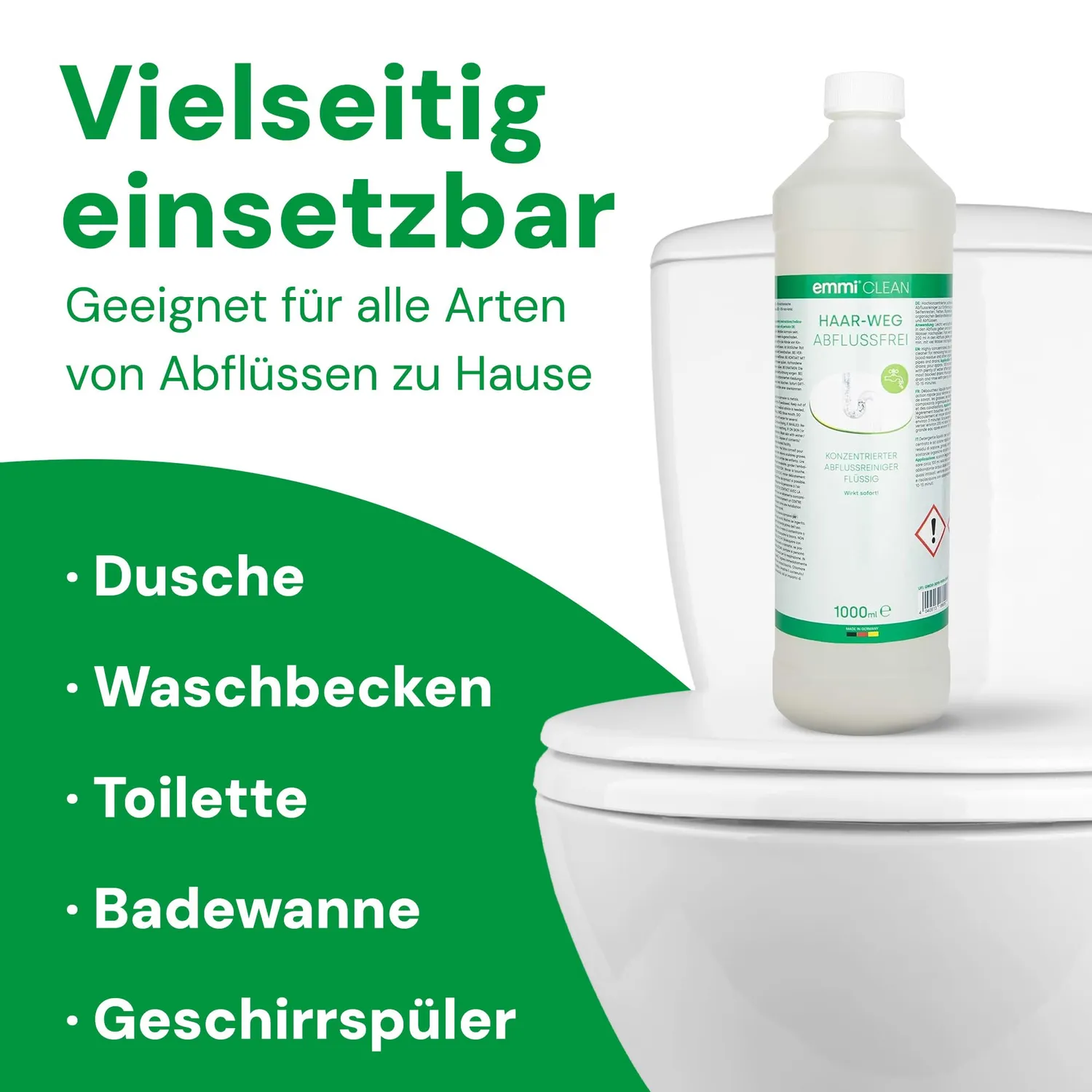 Emmi-Nail emmi-Clean Haar-Weg afløbsrens 1000 ml mod hår