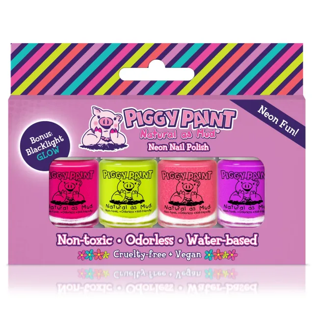 Piggy Paint Neon Box neglelaksæt 4 stk lyser i blacklight