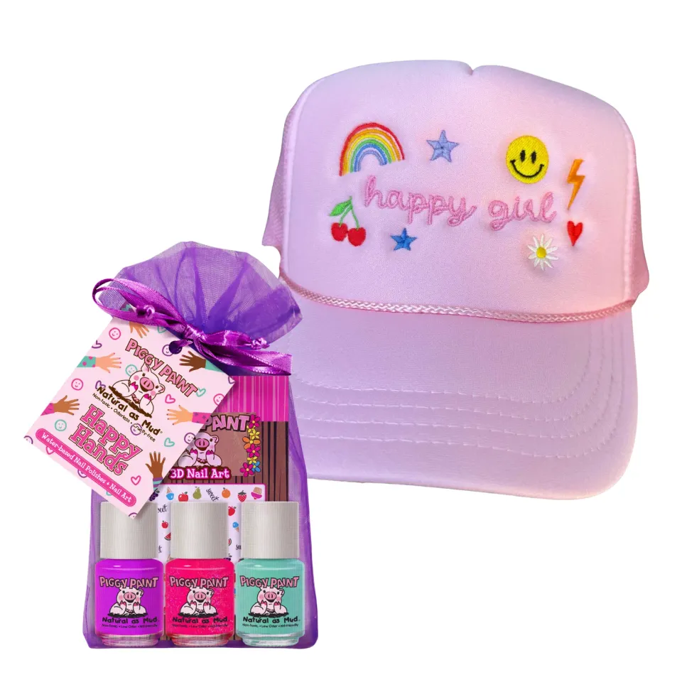 Piggy Paint Happy Vibes Only Set neglelaksæt med truckerhat