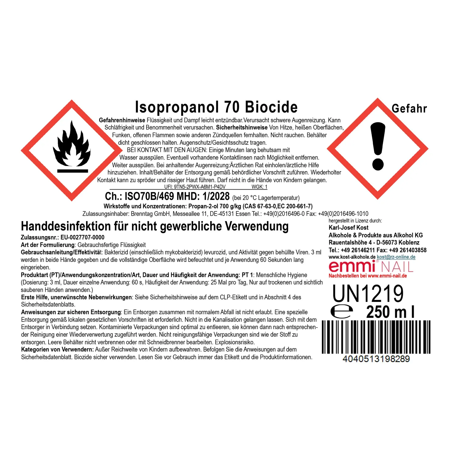 Emmi-Nail Isopropanol 70 hånddesinfektion 250 ml
