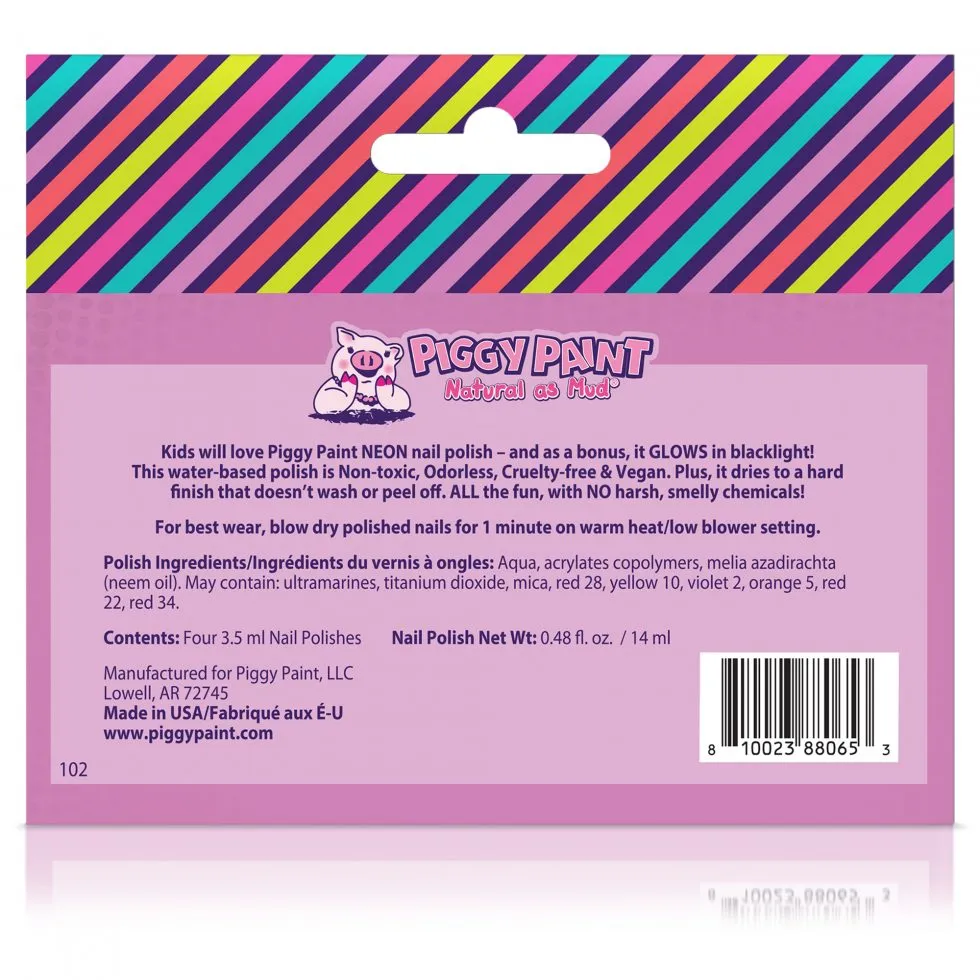 Piggy Paint Neon Box neglelaksæt 4 stk lyser i blacklight