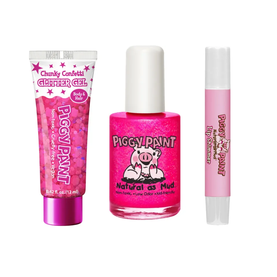 Piggy Paint All Pink Glitter Pack glittergel neglelak og lip shimmer