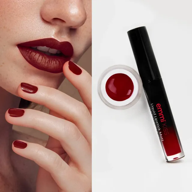 Emmi-Nail Wine Time farvegel + lipstick sæt mørkerød