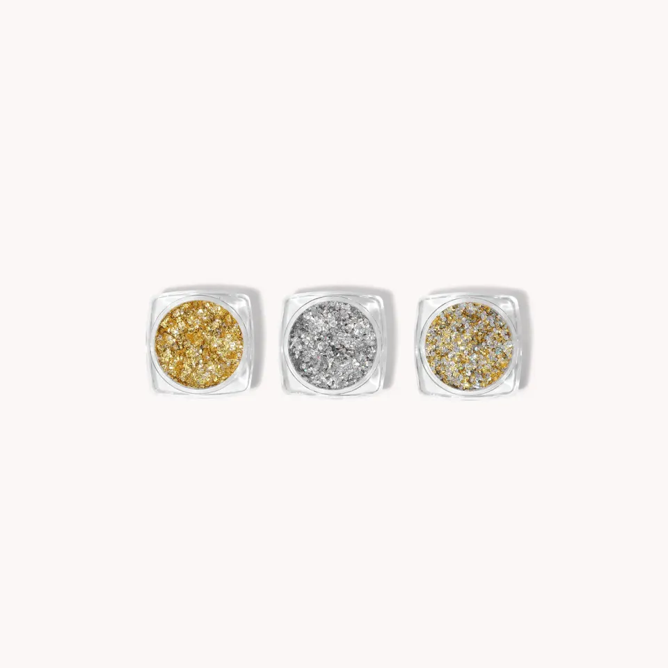 The Gel Collection Hexagon Glitter negleglitter 3 stk guld sølv