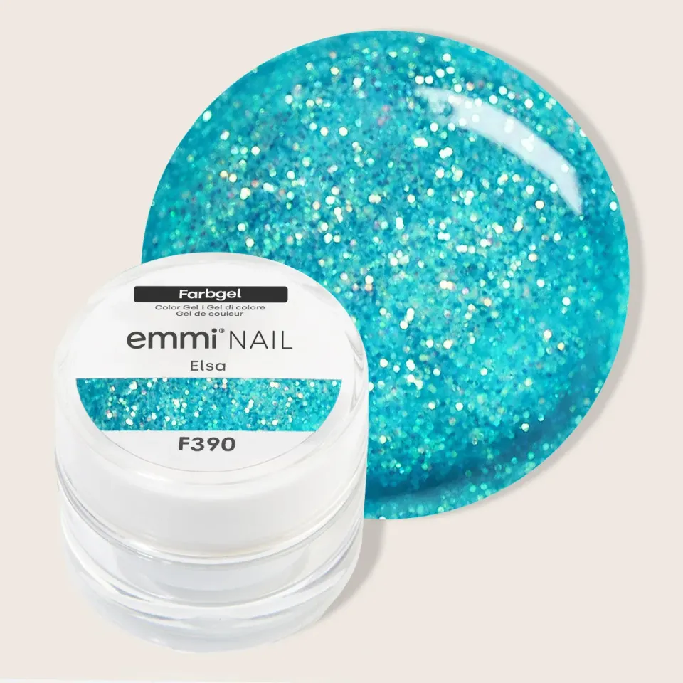 Emmi-Nail Elsa F390 farvegel 5ml turkis glitter