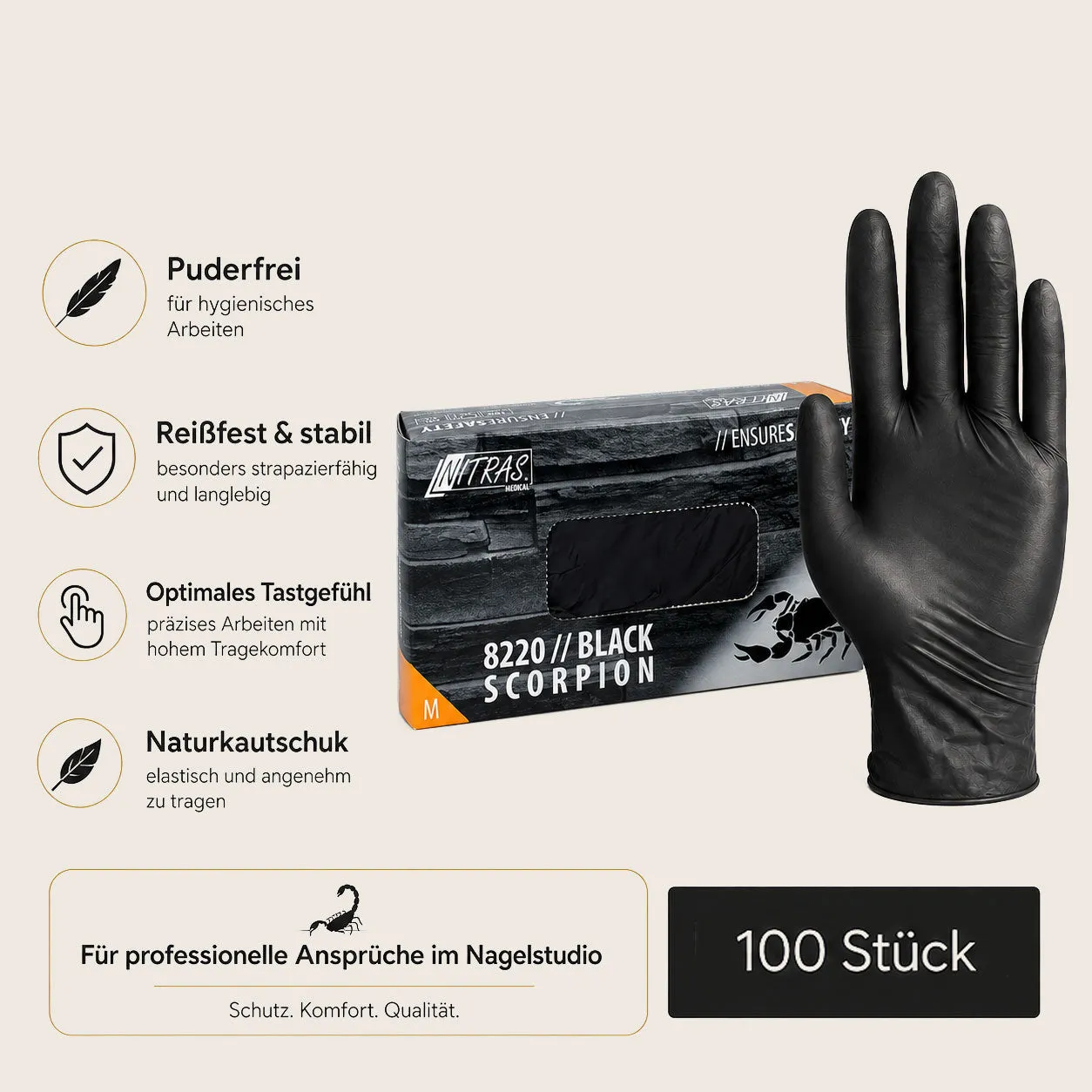 Emmi-Nail Black Scorpion latexhandsker puderfri 100 stk