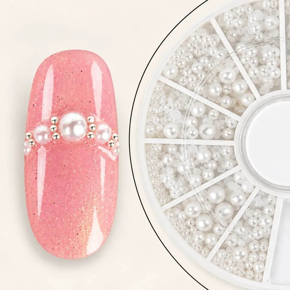 Emmi-Nail Display Halvrunde Perler little white nailart 3 størrelser