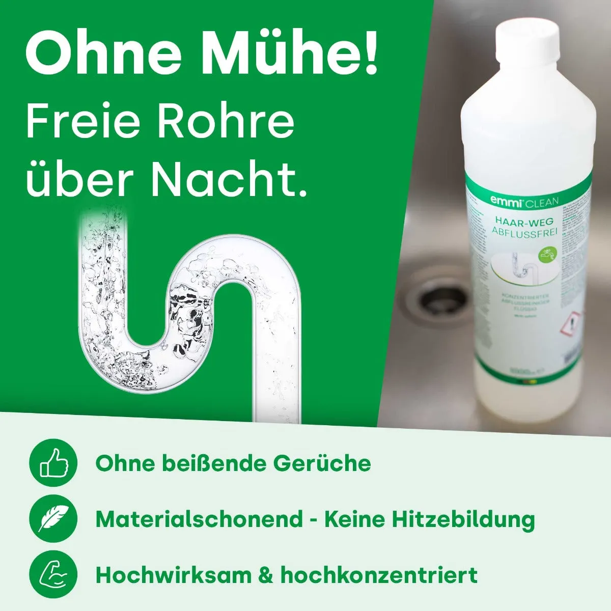 Emmi-Nail emmi-Clean Haar-Weg afløbsrens 1000 ml mod hår