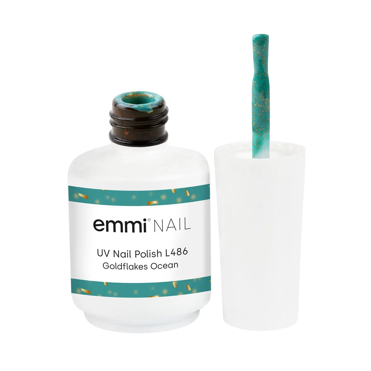 Emmi Shellac Goldflakes Ocean L486 UV-lak grøn 15 ml