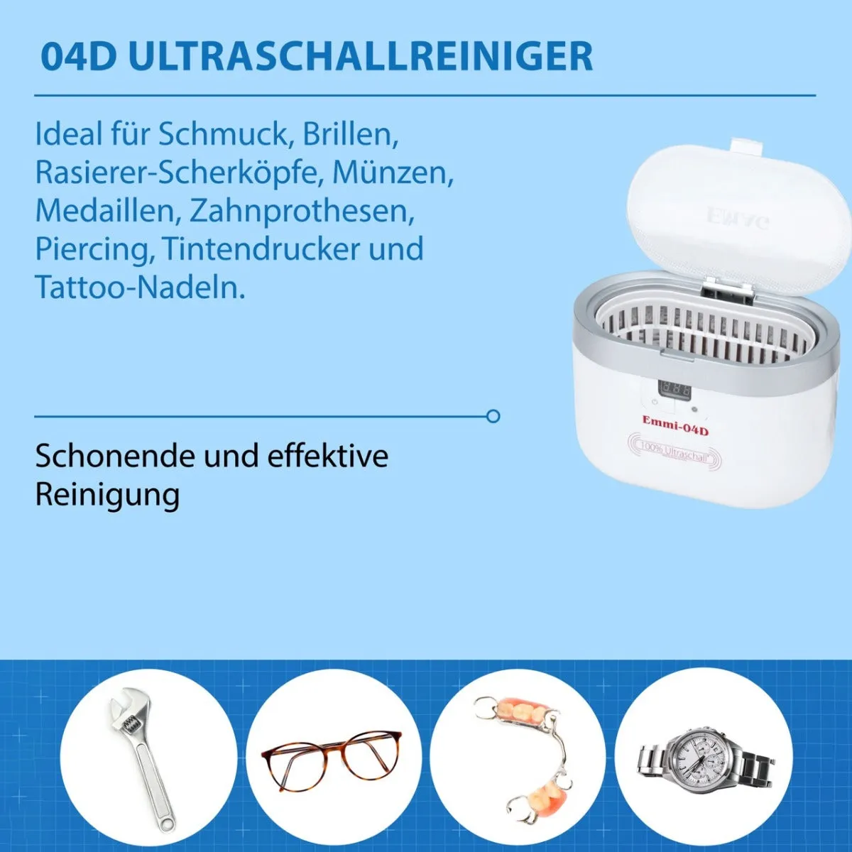 Emmi-Nail Emmi-04D ultralydsrenser 0,6 liter med timer