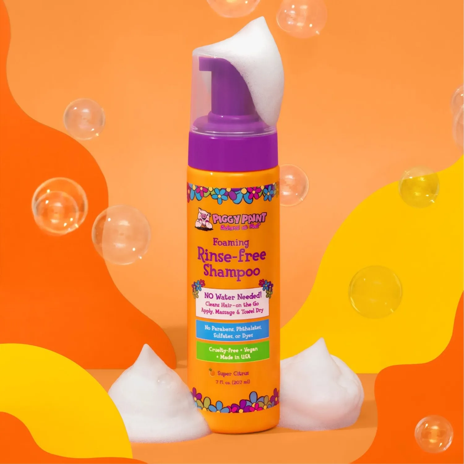 Piggy Paint Foaming Rinse-Free Shampoo tørshampoo 7 oz citrus