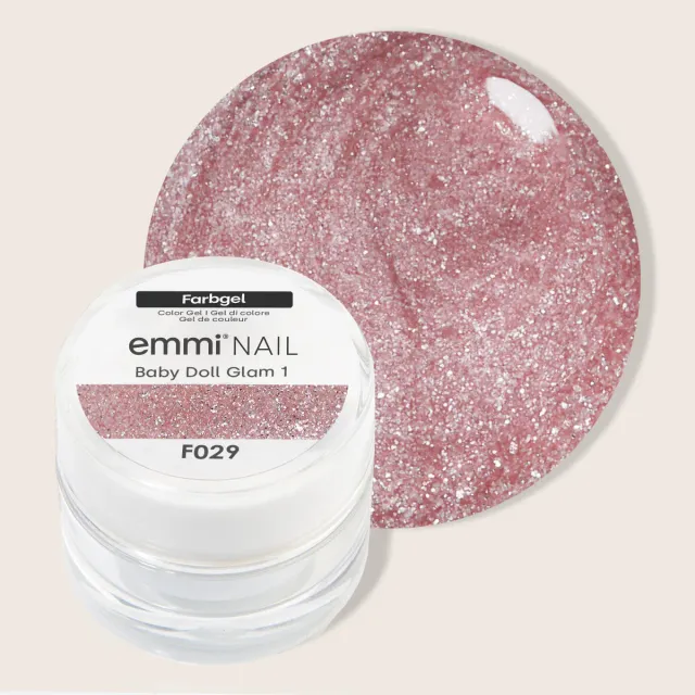 Emmi-Nail Baby Doll Glam 1 F029 farvegel lyserød glitter 5 ml