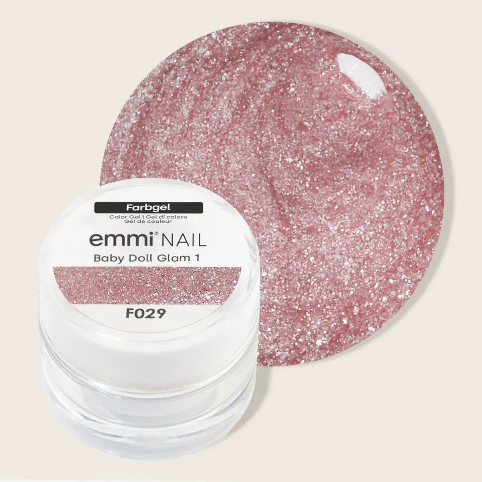 Emmi-Nail Baby Doll Glam 1 F029 farvegel lyserød glitter 5 ml