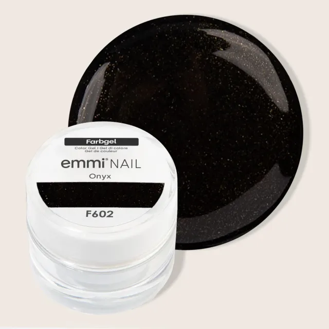 Emmi-Nail Onyx F602 farvegel 5 ml sort med sølvglimmer