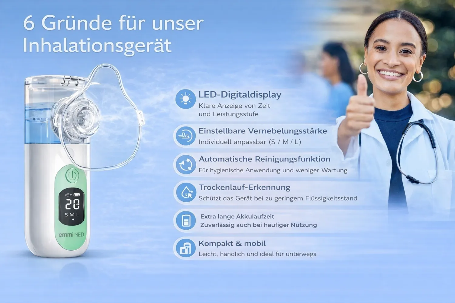 Emmi-Nail emmi-Med inhalator lydsvag genopladelig