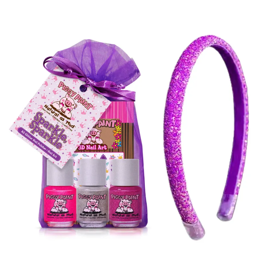 Piggy Paint Sparkle On Sparkle børneneglelak 3-pak lilla hårbøjle