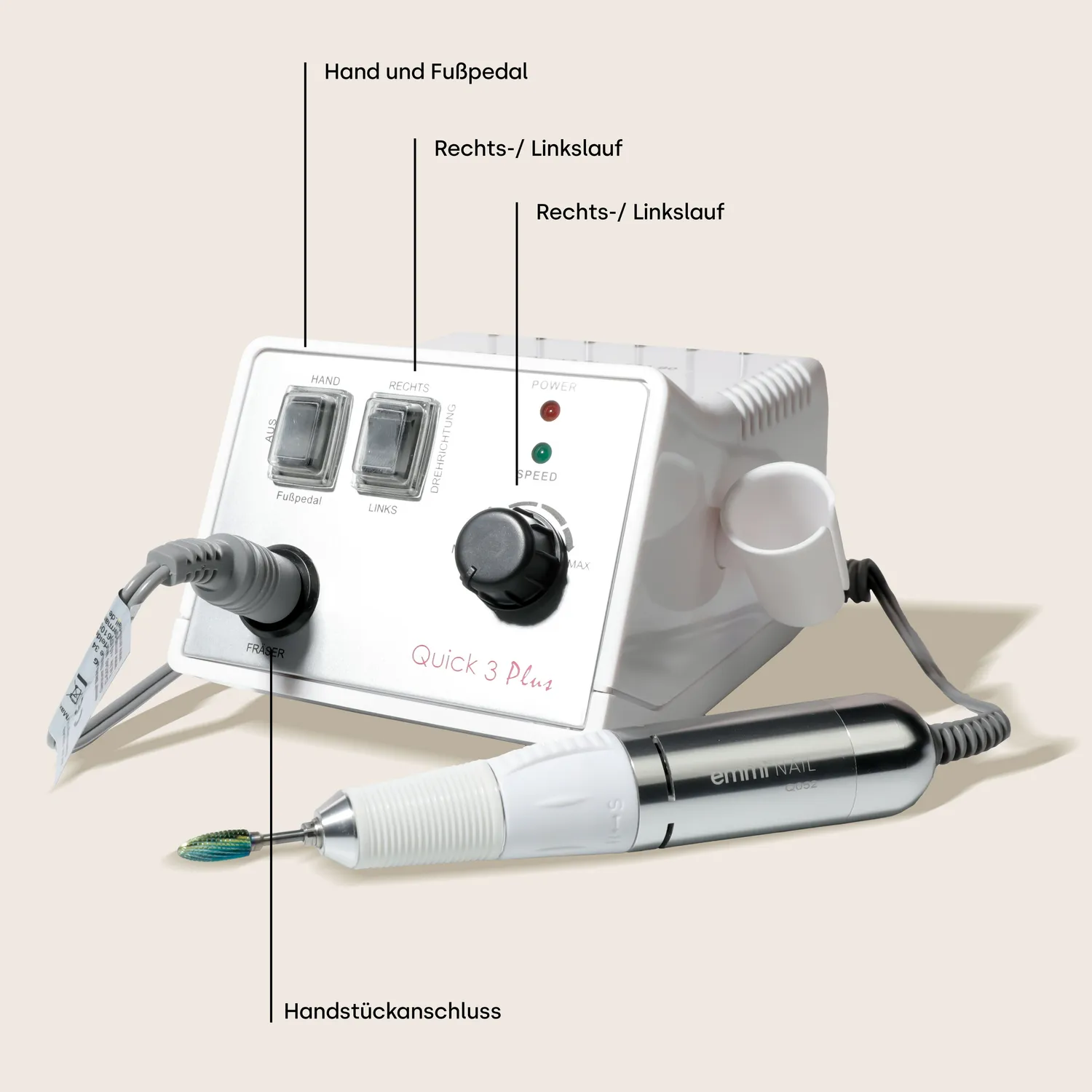 Emmi-Nail Fräser Quick 3 PLUS neglefræser 25000 omdr.
