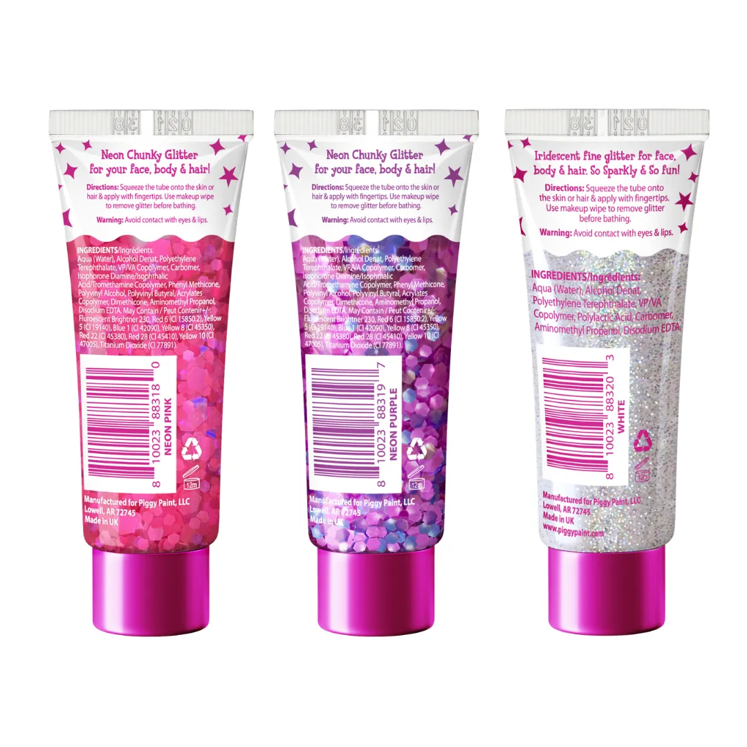 Piggy Paint Sparkle Squad glittergel 3-pak pink lilla klar